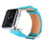 Kakapi for Apple Watch 38mm Metal Buckle Cowhide Leather Watch Band with Connector(Blue)