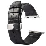 Kakapi for Apple Watch 38mm Crocodile Texture Double Buckle Genuine Leather Watch Band with Connector(Black)
