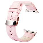 Kakapi for Apple Watch 38mm Crocodile Texture Double Buckle Genuine Leather Watch Band with Connector(Pink)