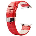 Kakapi for Apple Watch 38mm Crocodile Texture Double Buckle Genuine Leather Watchband with Connector(Red)