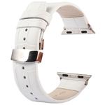 Kakapi for Apple Watch 42mm Crocodile Texture Double Buckle Genuine Leather Watch Band with Connector(White)