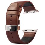 Kakapi for Apple Watch 38mm Subtle Texture Double Buckle Genuine Leather Watch Band with Connector(Coffee)