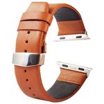 Kakapi for Apple Watch 38mm Subtle Texture Double Buckle Genuine Leather Watch Band with Connector(Brown)