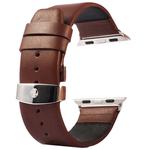 Kakapi for Apple Watch 42mm Subtle Texture Double Buckle Genuine Leather Watch Band with Connector(Coffee)