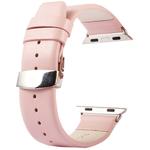 Kakapi for Apple Watch 42mm Subtle Texture Double Buckle Genuine Leather Watch Band with Connector(Pink)