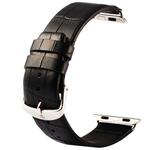 Kakapi for Apple Watch 38mm Crocodile Texture Classic Buckle Genuine Leather Watch Band with Connector(Black)