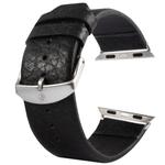 Kakapi Buffalo Hide Brushed Buckle Genuine Leather Watch Band with Connector for Apple Watch 42mm(Black)