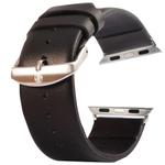 Kakapi for Apple Watch 38mm Subtle Texture Brushed Buckle Genuine Leather Watch Band with Connector(Black)