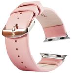 Kakapi for Apple Watch 42mm Subtle Texture Brushed Buckle Genuine Leather Watch Band with Connector(Pink)