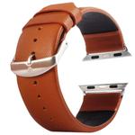 Kakapi for Apple Watch 42mm Subtle Texture Brushed Buckle Genuine Leather Watch Band with Connector(Brown)