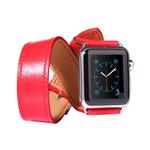 For Apple Watch 38mm Double Circle Style Metal Buckle Cowhide Leather Watch Band with Connector(Red)