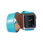 For Apple Watch 42mm Double Circle Style Metal Buckle Cowhide Leather Watch Band with Connector(Blue)