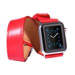For Apple Watch 38mm Double Circle Style Metal Buckle Cowhide Leather Watch Band with Connector(Red)