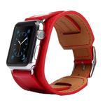 Kakapi for Apple Watch 42mm Bracelet Style Metal Buckle Cowhide Leather Watch Band with Connector(Red)