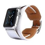 Kakapi for Apple Watch 38mm Bracelet Style Metal Buckle Cowhide Leather Watch Band with Connector(White)