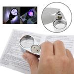 Full Metal Coating 40 x 25mm Magnifying Glass Magnifier with 2-LED Light for Jewelry Identifying & Money Detector Light(Silver)