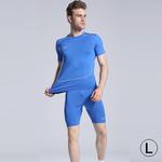 Round Collar Man's Tights Sport Short Sleeve T-shirt, Blue (Size: L)