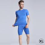 Round Collar Man's Tights Sport Short Sleeve T-shirt, Blue (Size: XL)