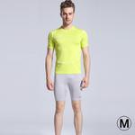 Round Collar Man's Tights Sport Short Sleeve T-shirt, Fluorescent Green (Size: M)