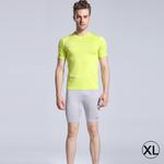 Round Collar Man's Tights Sport Short Sleeve T-shirt, Fluorescent Green (Size: XL)