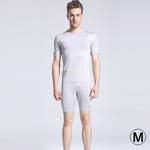 Round Collar Man's Tights Sport Short Sleeve T-shirt, Grey (Size: M)