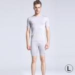 Round Collar Man's Tights Sport Short Sleeve T-shirt, Grey (Size: L)