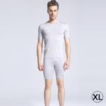 Round Collar Man's Tights Sport Short Sleeve T-shirt, Grey (Size: XL)