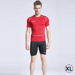 Round Collar Man's Tights Sport Short Sleeve T-shirt, Red (Size: XL)