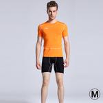 Round Collar Man's Tights Sport Short Sleeve T-shirt, Orange (Size: M)