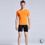 Round Collar Man's Tights Sport Short Sleeve T-shirt, Orange (Size: L)