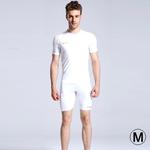 Round Collar Man's Tights Sport Short Sleeve T-shirt, White (Size: M)