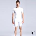 Round Collar Man's Tights Sport Short Sleeve T-shirt, White (Size: L)