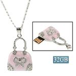 Pink Handbag Shaped Diamond Jewelry Necklace USB Flash Disk (32GB)