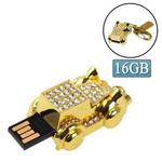 Golden Jalopy Shaped Diamond Jewelry Keychain Style USB Flash Disk (16GB)