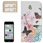 Musical Butterfly Pattern Leather Case with Credit Card Slots for iPhone 5C