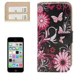 Butterflies over Flowers Pattern Leather Case with Credit Card Slots for iPhone 5C