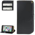 Crazy Horse Texture Leather Case with Credit Card Slot & Holder for iPhone 5C(Black)