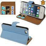 Economic Durable Genuine Leather Case with Credit Card Slots & Holder for iPhone 5 & 5S(Blue)