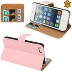 Economic Durable Genuine Leather Case with Credit Card Slots & Holder for iPhone 5 & 5S(Pink)