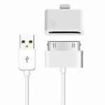 2 in 1 30 Pin Female to 8 Pin Male Sync Data Adapter + 1m 30 Pin USB Sync Cable Set(White)
