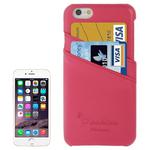 For iPhone 6 Litchi Texture Leather Back Cover Case with Card Slots and Fashion Logo(Magenta)
