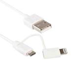 1m MFI 2 in 1 8 pin + Micro USB 2.0 Male to USB Data Sync Charging Cable(White)