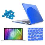 ENKAY for MacBook Air 11.6 inch (US Version) / A1370 / A1465 4 in 1 Crystal Hard Shell Plastic Protective Case with Screen Protector & Keyboard Guard & Anti-dust Plugs(Dark Blue)