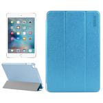 ENKAY Silk Texture Horizontal Flip Solid Color PU Leather Case with Three-folding Holder and & Sleep / Wake-up Function for iPad mini 4(Blue)