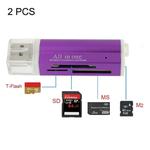 2 PCS Multi All in 1 USB 2.0 Micro SD SDHC TF M2 MMC MS PRO DUO Memory Card Reader(Purple)