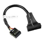 USB 2.0 9Pin Motherboard Female to USB 3.0 19Pin Housing Male Adapter Cable, Length: 15cm(Black)