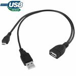 Micro USB Male + USB 2.0 AM to AF Cable with OTG Function, Length: 30cm / 35cm