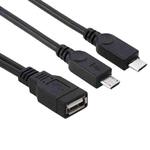 USB 2.0 Female to 2 Micro USB Male Cable, Length: About 30cm