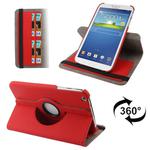 360 Degree Rotation Denim Texture Leather Case with Credit Card Slot for Galaxy Tab 3 (8.0) / T3100 / T3110(Red)