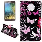 Butterfly Loves Flower Pattern Horizontal Flip Leather Case with Holder & Card Slots & Wallet for Galaxy E7 / E700